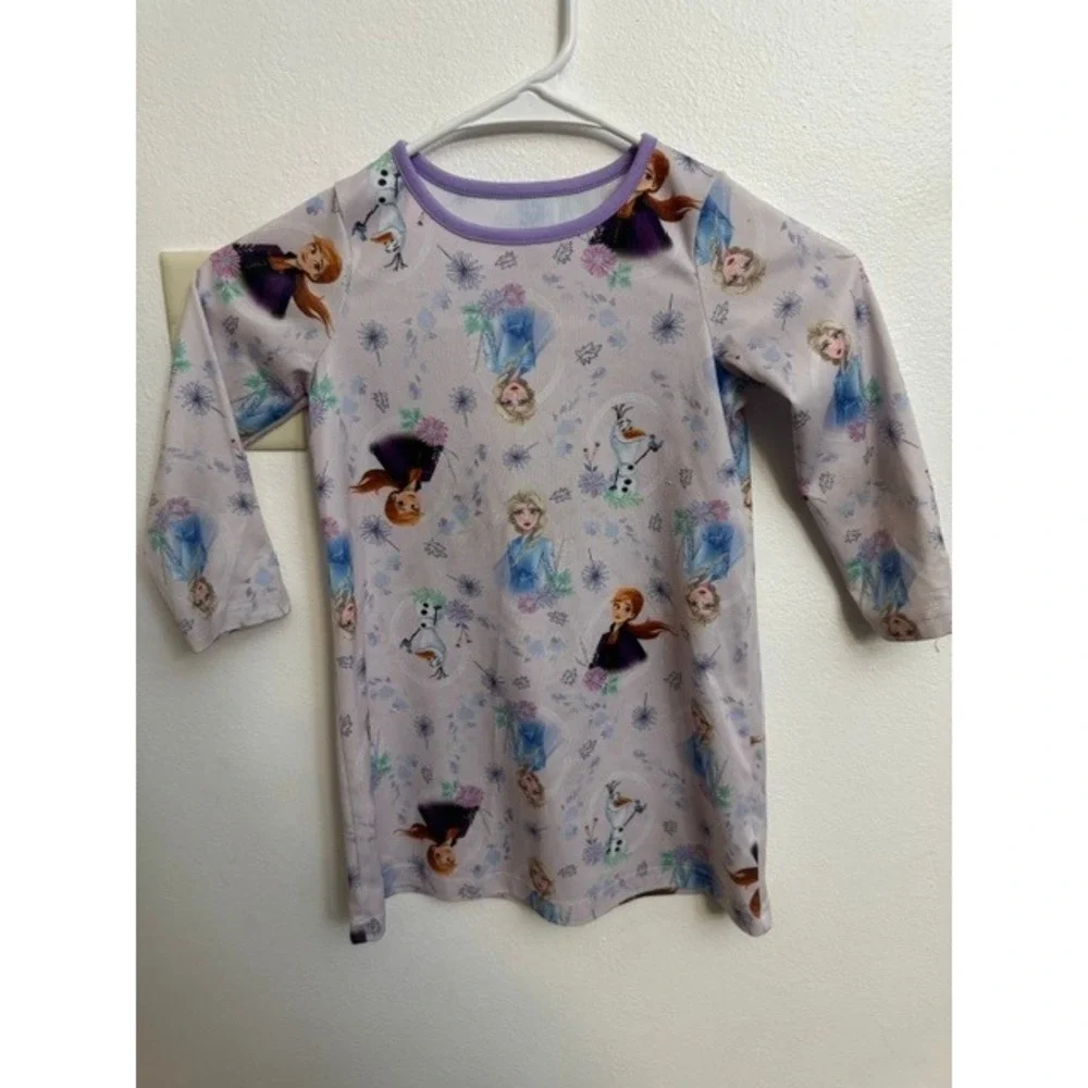 Disney Frozen Girls Nightgown Elsa Anna Olaf Purple Long Sleeve Sleep 4 (E)
